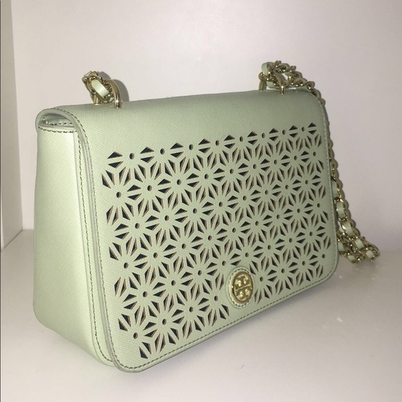 Tory Burch Robinson Mint Julep Cut Floral Bag - Picture 2 of 4